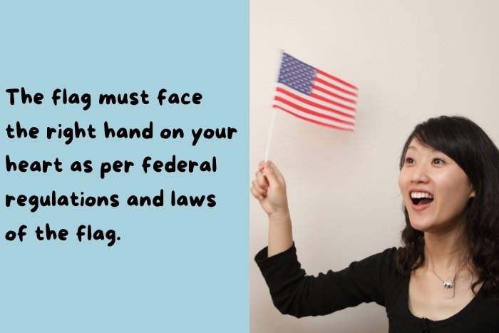 An American lady hold the US flag.