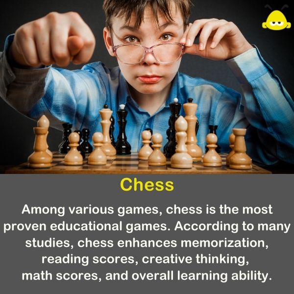A smart kid plays Chess as an edutainment game.
